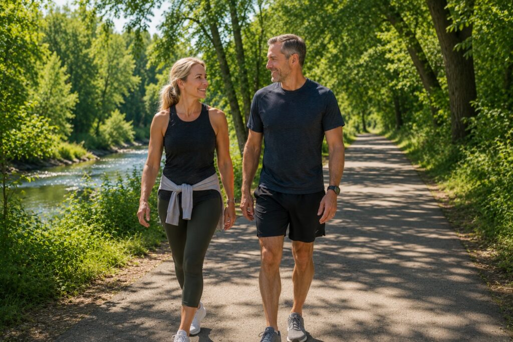 Couple walking after taking GLP-1 from Alturas Medical Weight Loss in Meridian
