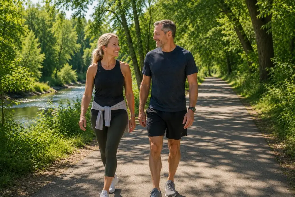 Couple walking after taking GLP-1 from Alturas Medical Weight Loss in Meridian